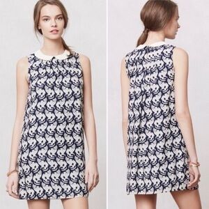Anthropologie Navy & White Sleeveless Cat Print Dress